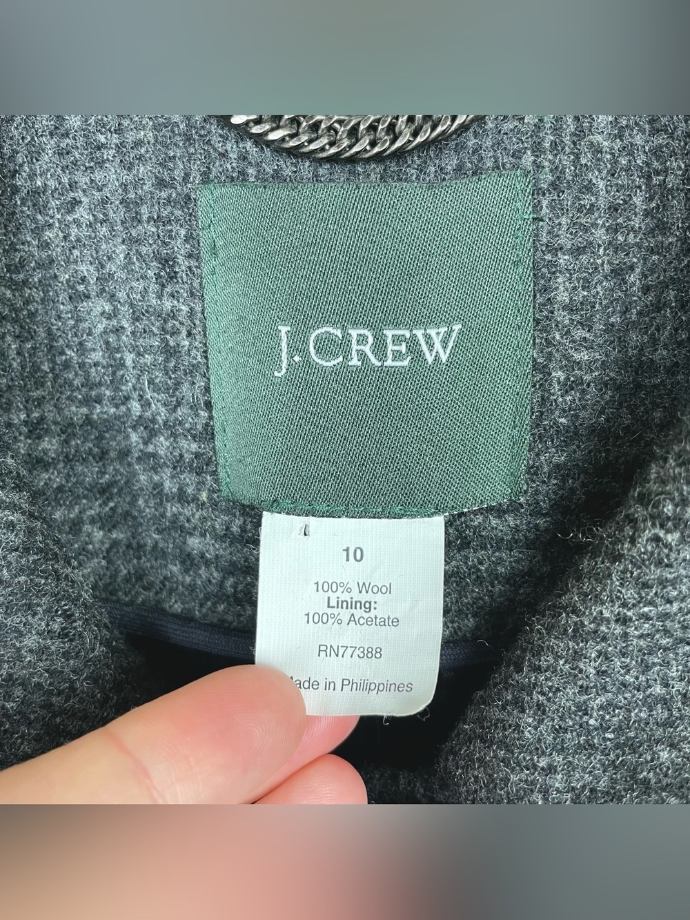 J.Crew Women's 10 Gray Plaid 100% Wool Blend Overcoat Highneck Posh Academia - Picture 5 of 16
